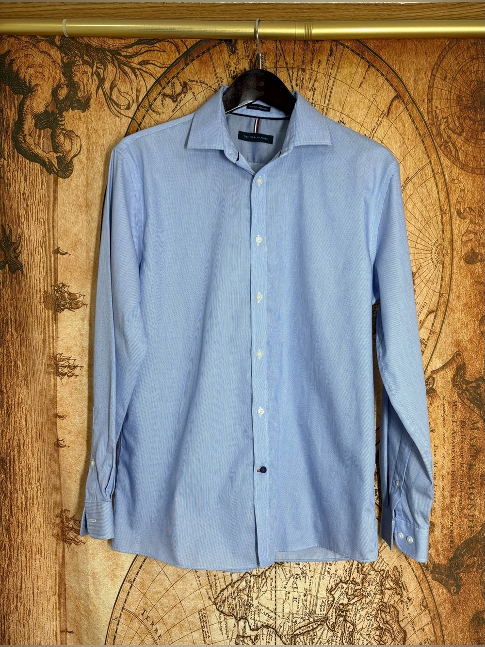Mens Dress Shirt Sz 16 32/33 Tommy Hilfiger Long Sleeve Button Up Slim Fit EUC